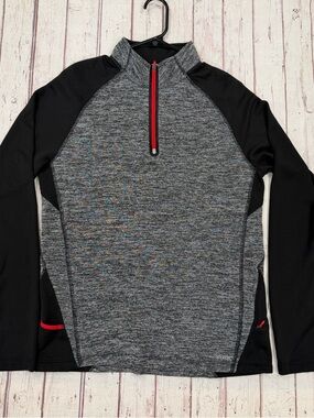 Mens TekGear Athletic shirt Drytek 1/4 Zip Black/Grey/Red Size Medium